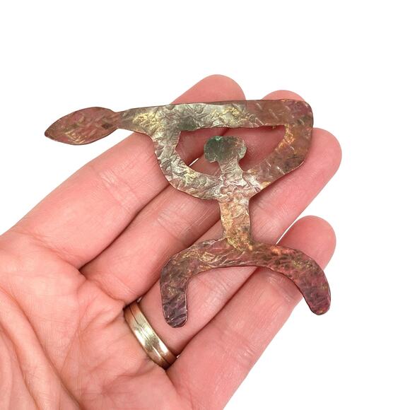 VTG 60s Primitivist Copper Figural Modernist Brooch Hammered Studio Pin - Picture 2 of 11